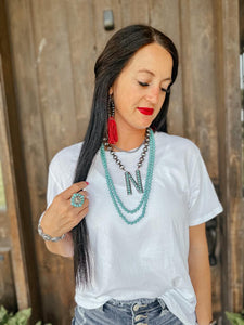 Turquoise Cowboy Pearl Initial Necklace