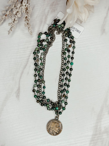 African Turquoise Buffalo Nickle Necklace