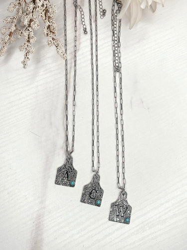 Cattle Tag Initial Necklace Turquoise