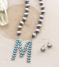 Load image into Gallery viewer, Turquoise Cowboy Pearl Initial Necklace
