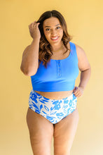Load image into Gallery viewer, Bermuda Button Up Swim Top and Floral Swim Bottoms