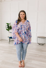 Load image into Gallery viewer, Fabled in Floral Draped Peplum Top in Blue