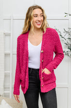Load image into Gallery viewer, Popcorn Knit Cardigan In Magenta