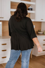 Load image into Gallery viewer, Storied Moments Draped Peplum Top in Black
