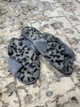 Load image into Gallery viewer, Grey Crisscross Faux Fur Slippers